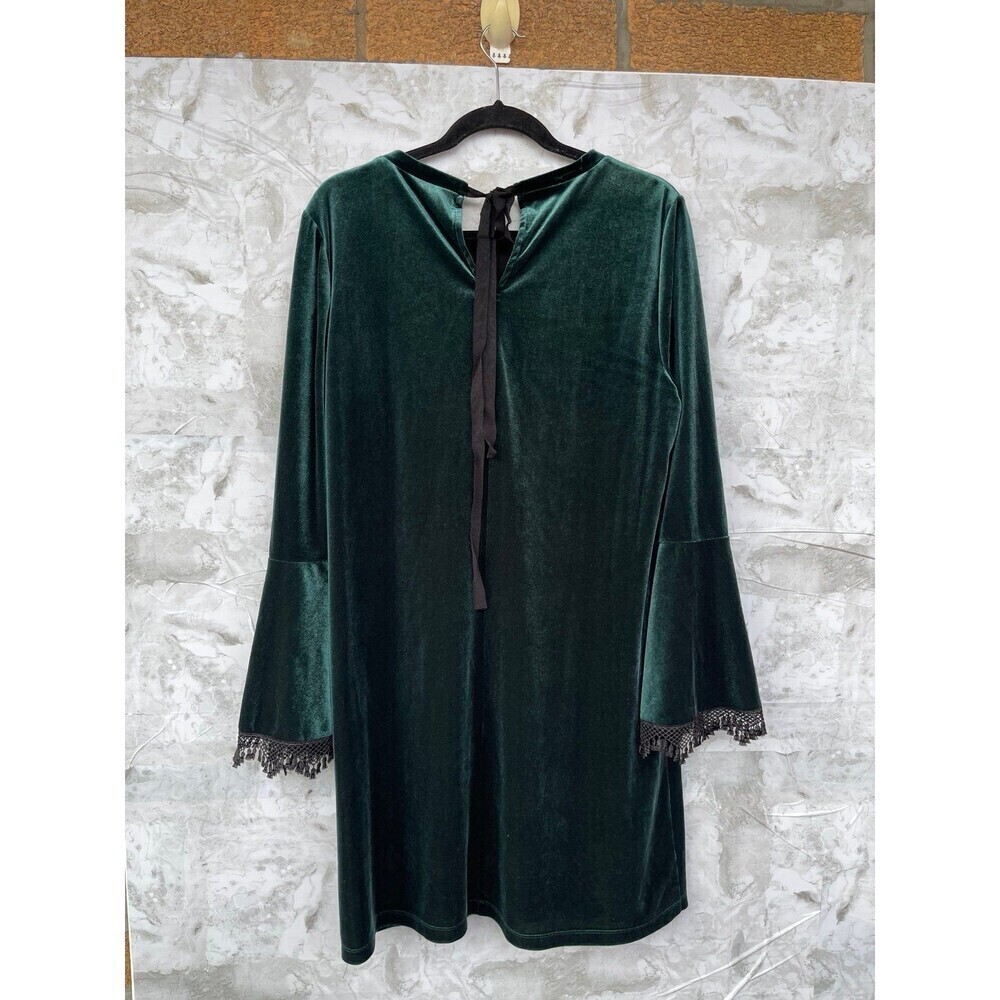 Kobi Halperin Hallie Bell Sleeve Velvet Shift Dress, green emerald size large - Picture 6 of 9